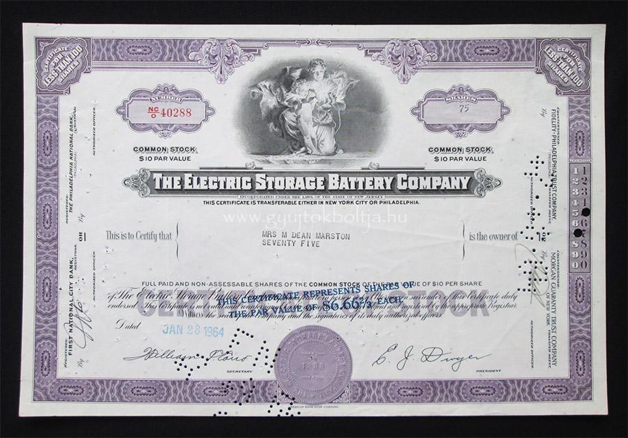 The Electric Storage Battery Company 75 r�szv�ny 1964 / akkumul�torok, Exide